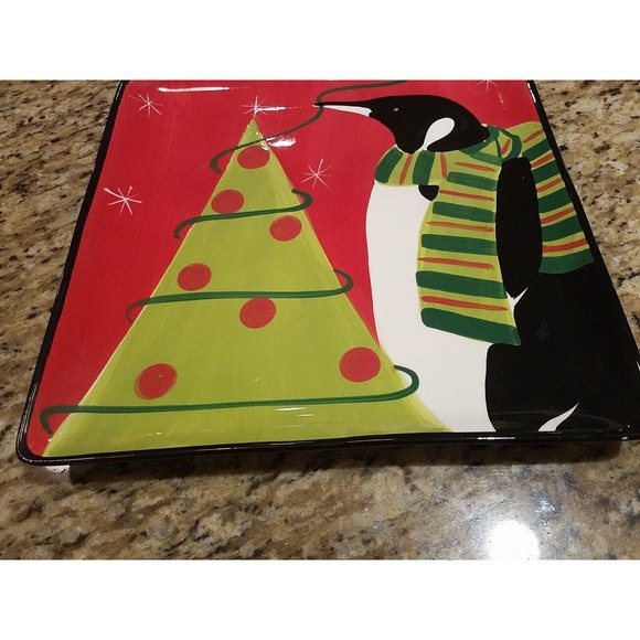 Stephanie Stouffer Christmas Tree Penguin Large Plate Certified International - Picture 3 of 11